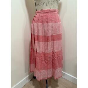 Vintage Pleated Red Striped Midi Ankle Length Skirt
